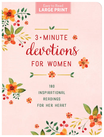Book cover of '3-Minute Devotions for Women' with floral design on a pink background