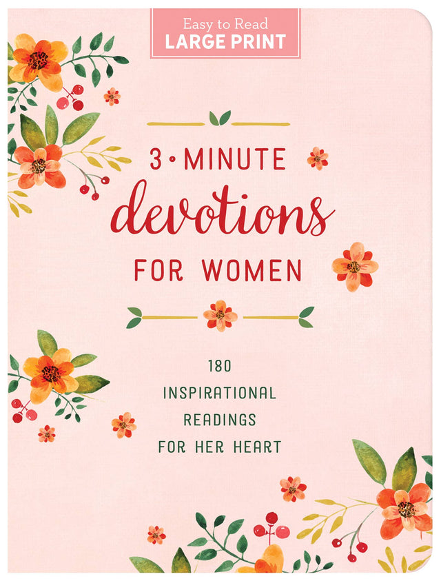 Book cover of '3-Minute Devotions for Women' with floral design on a pink background
