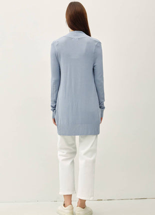 COTTON BLEND KNIT OPEN FRONT CARDIGAN : Black / M