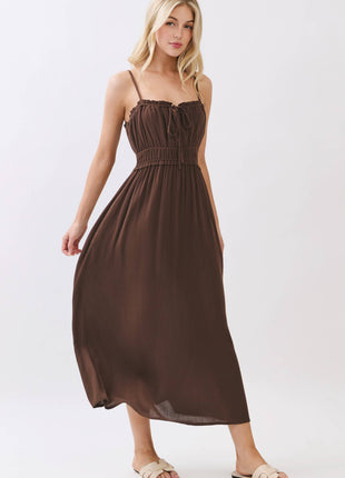 Smocked Midi Dress with Adjustable Straps & Pockets: Forest Green S / M / L