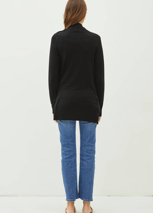 COTTON BLEND KNIT OPEN FRONT CARDIGAN : Black / S
