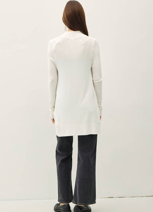 COTTON BLEND KNIT OPEN FRONT CARDIGAN : Black / M