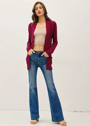 COTTON BLEND KNIT OPEN FRONT CARDIGAN : Black / M