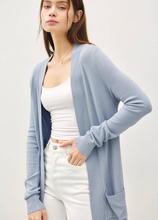 COTTON BLEND KNIT OPEN FRONT CARDIGAN : Black / S