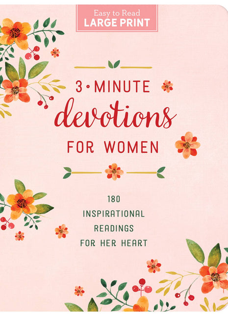Book cover of '3-Minute Devotions for Women' with floral design on a pink background