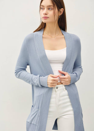 COTTON BLEND KNIT OPEN FRONT CARDIGAN : Black / M