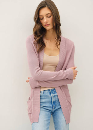 COTTON BLEND KNIT OPEN FRONT CARDIGAN : Black / S