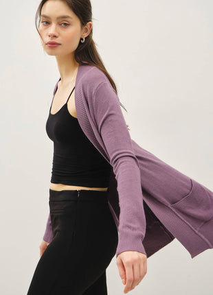 COTTON BLEND KNIT OPEN FRONT CARDIGAN : Black / M