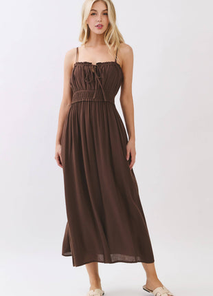 Smocked Midi Dress with Adjustable Straps & Pockets: Forest Green S / M / L
