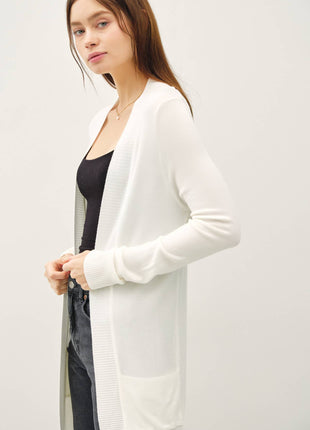 COTTON BLEND KNIT OPEN FRONT CARDIGAN : Black / L