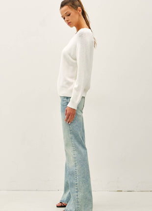 [NEW SHADE]RAGLAN SLEEVE SLUB PULLOVER SWEATER: OFF WHITE / M
