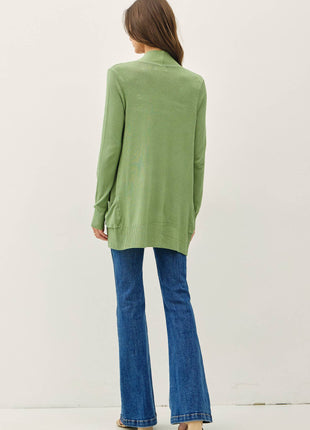 COTTON BLEND KNIT OPEN FRONT CARDIGAN : Black / M