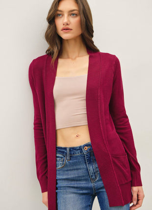 COTTON BLEND KNIT OPEN FRONT CARDIGAN : Black / M