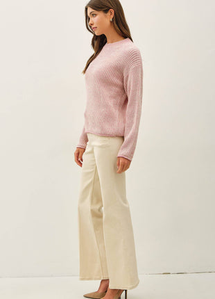 [NEW COLOR]CHUNKY ACID WASH  KNIT SWEATER: Pink / M