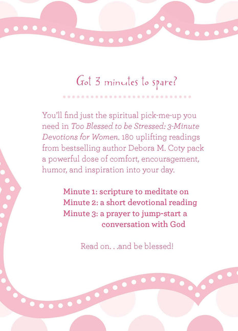 Promotional text for 'Too Blessed to be Stressed' book with pink decorative elements