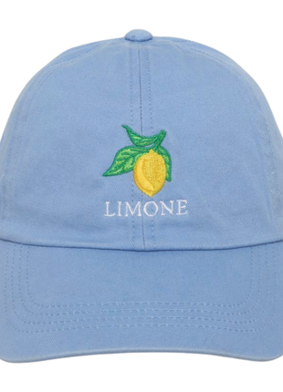 Light blue cap with lemon design and 'LIMONE' text on a white background