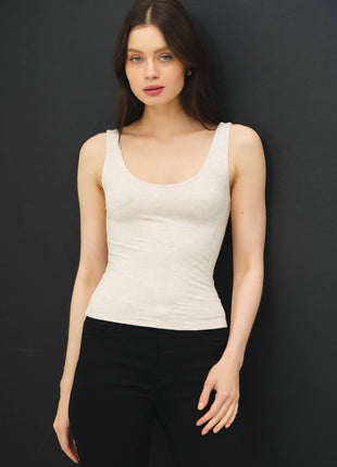 NEW SHADE[SOFT CORE] BASIC SCOOP NECK TANK: CHOCOLATE MILK / L