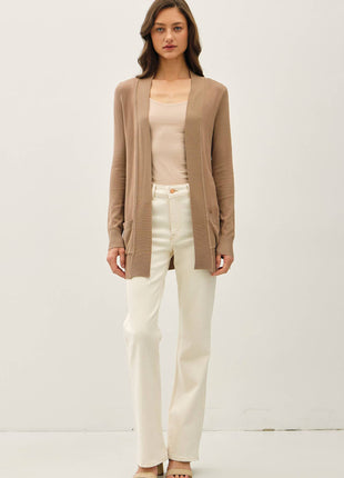 COTTON BLEND KNIT OPEN FRONT CARDIGAN : Black / M