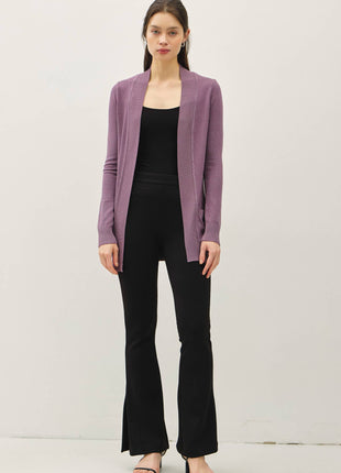 COTTON BLEND KNIT OPEN FRONT CARDIGAN : Black / S