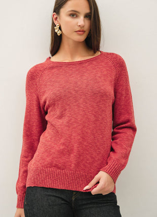 [NEW SHADE]RAGLAN SLEEVE SLUB PULLOVER SWEATER: BRICK RED / S