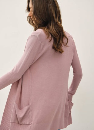 COTTON BLEND KNIT OPEN FRONT CARDIGAN : Black / L
