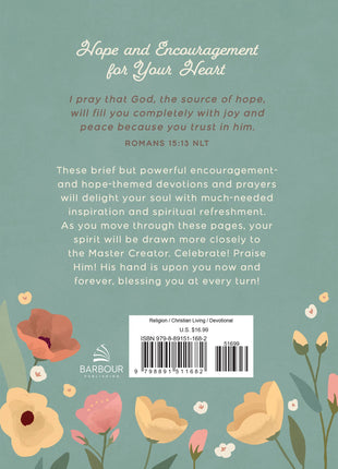 Back cover of a book with floral design and text on a light blue background