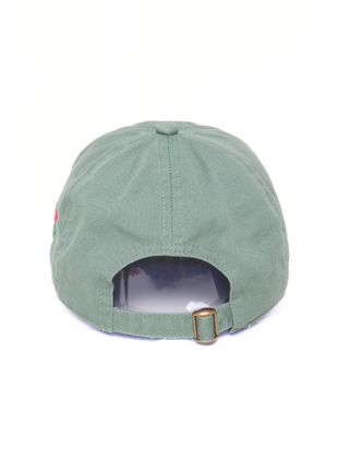 Green cap with a gold buckle on a white background