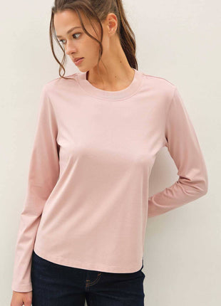 GARMENT WASHED COTTON LONG SLEEVE BASIC TOP: Black / L