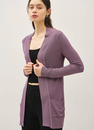 COTTON BLEND KNIT OPEN FRONT CARDIGAN : Black / M