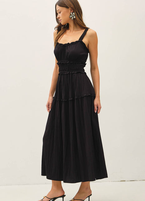 BLACK WOMEN CRISPY COTTON RUFFLEED BABYDOLL DRESS : Black