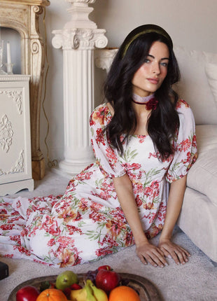 Floral Tiered Maxi Dress: Cream / S / M / L