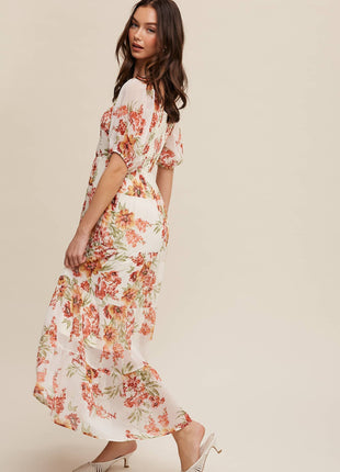 Floral Tiered Maxi Dress: Cream / S / M / L