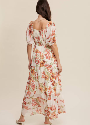Floral Tiered Maxi Dress: Cream / S / M / L
