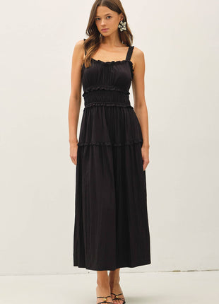 BLACK WOMEN CRISPY COTTON RUFFLEED BABYDOLL DRESS : Black