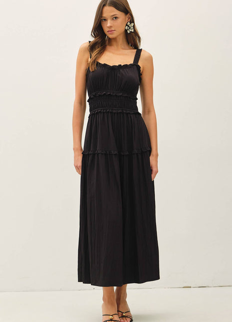 BLACK WOMEN CRISPY COTTON RUFFLEED BABYDOLL DRESS : Black